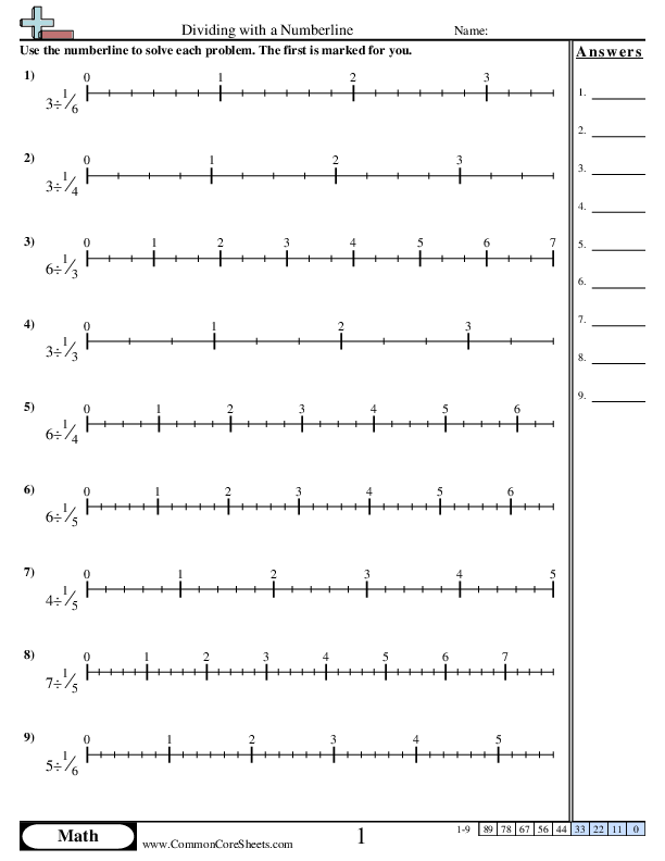 Numberline Whole By Unit Fraction worksheet